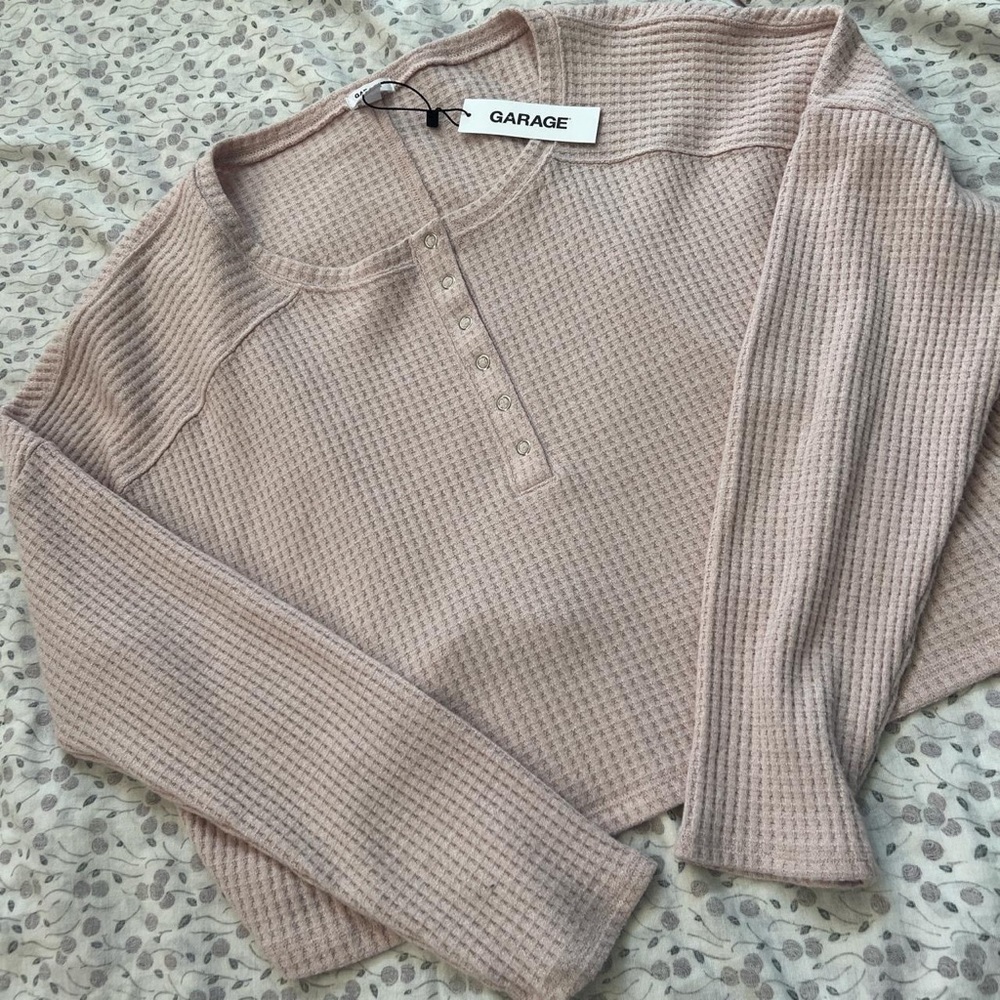 Pink waffle-knit long sleeve from garage